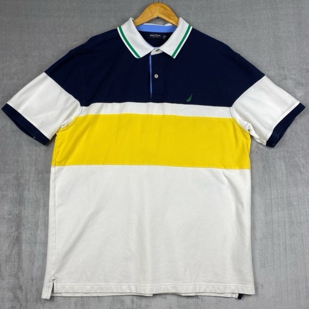 Nautica Polo Shirt Mens XXL Colorblock Cotton 90s Retro Preppy Beach Sport